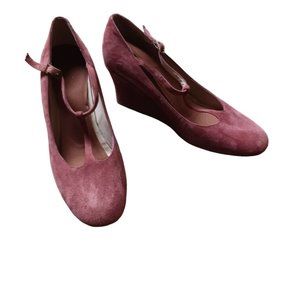 Jigsaw Dusty Rose Suede T-Strap Wedge Heels — EU 37 / Approx US Women’s 6–6.5